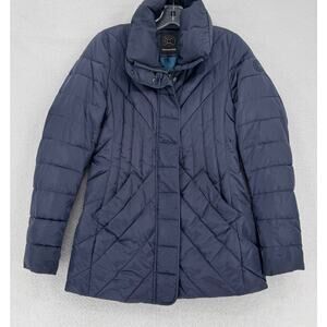 Creenstone Womens Navy Blue Quilted Full Zip Long Sleeve Puffer Jacket Sz 34